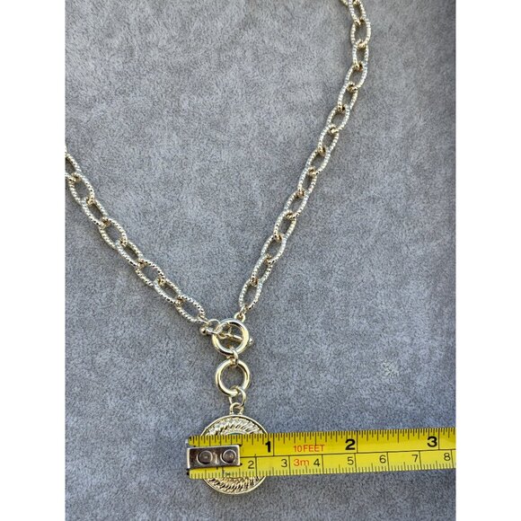 Silver Chain Necklace With Turquoise Pendant Faux Turquoise Bead & Toggle Clasp - Picture 4 of 4